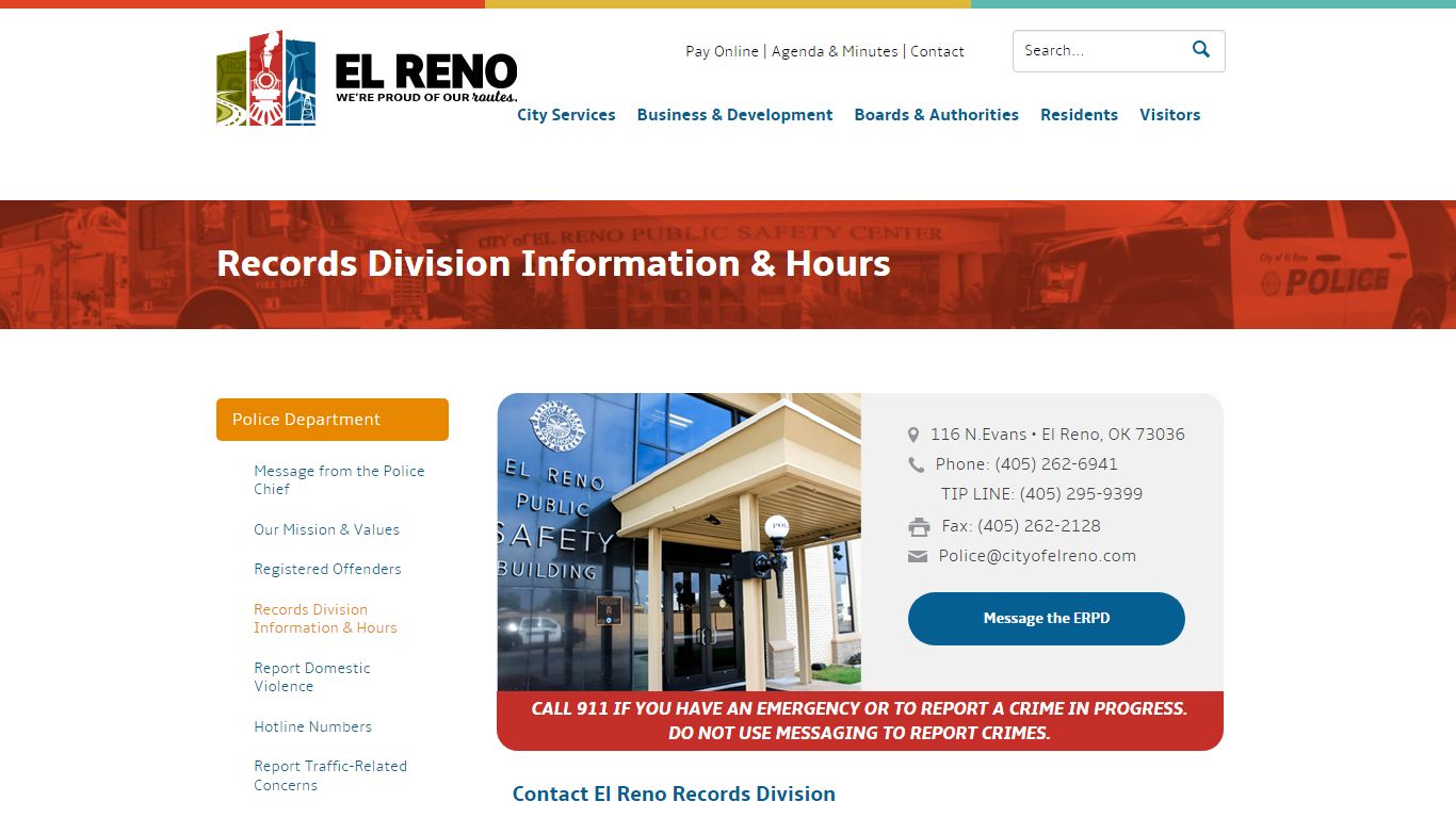 Records Division Information & Hours - City of El Reno